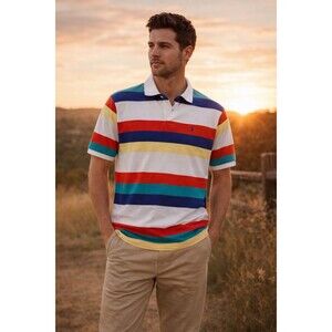Vtg Polo by Ralph Lauren Multicolor Striped Shirt M Made in USA